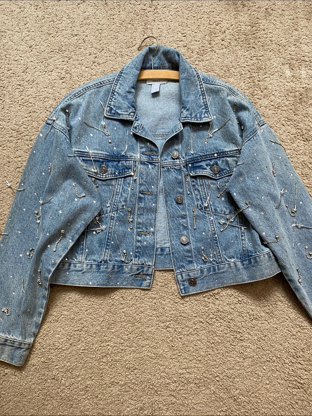 Forever 21 Light Blue Embellished Denim Jacket